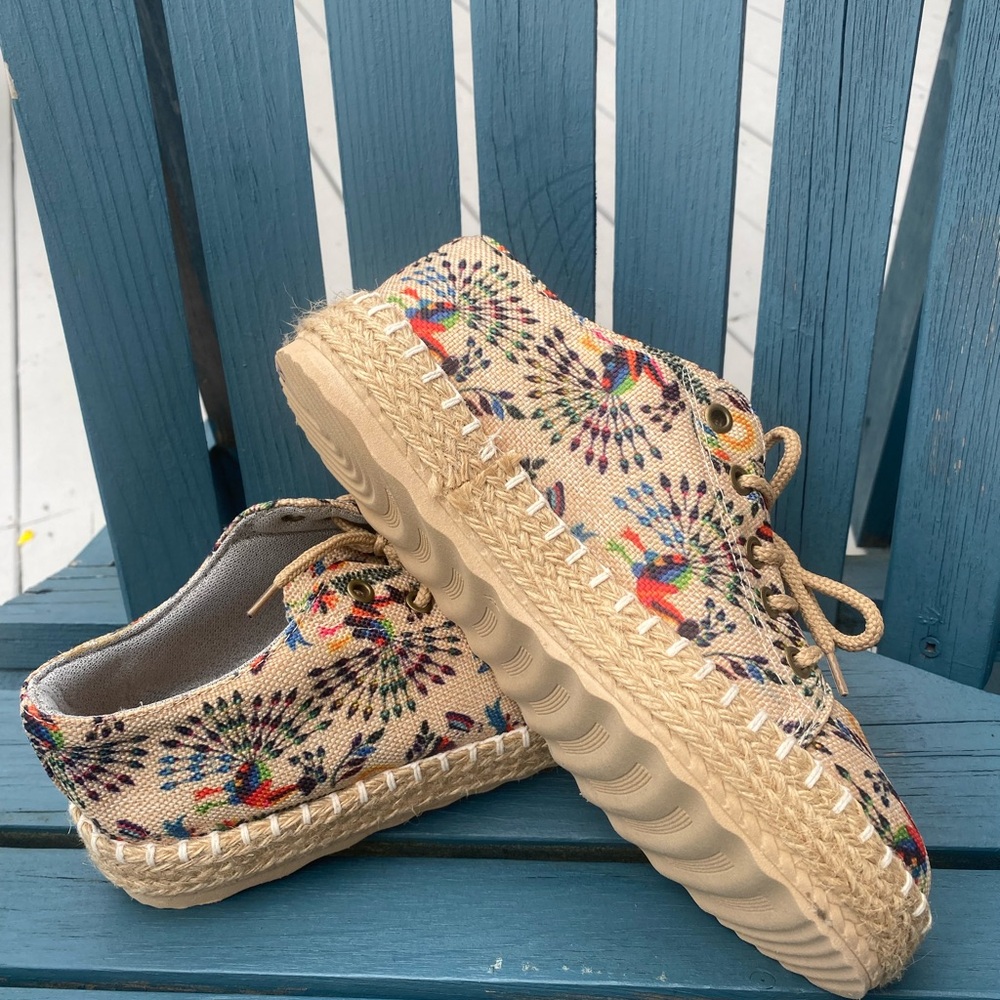 Colorful Peacock Patterned Espadrille Sneakers